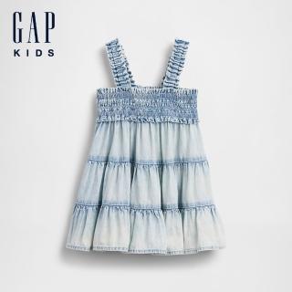 【GAP】嬰兒牛仔層疊洋裝-大理石水洗(880388)
