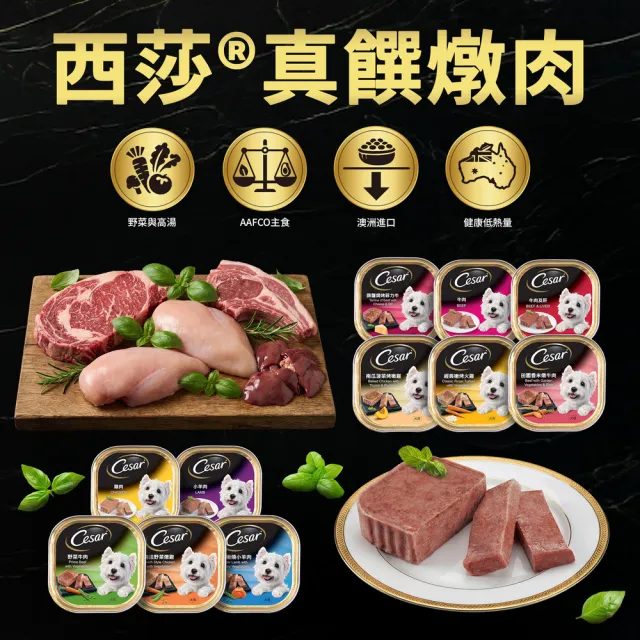 【Cesar 西莎】momo獨家組 寵物/狗罐頭/狗食 任選(餐盒*12+蒸鮮包*4)