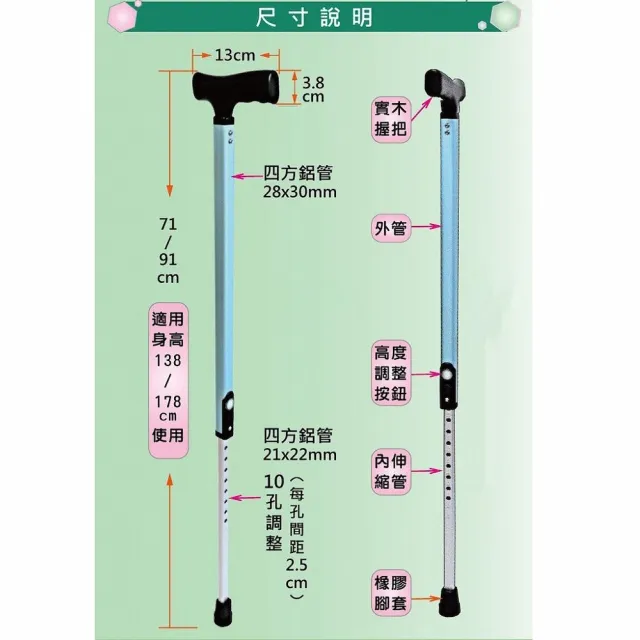 【海夫健康生活館】依利 醫療用手杖 未滅菌 RH-HEF 伸縮式拐杖 高度調整 一鍵收合 藍色款(ZHTW2038)