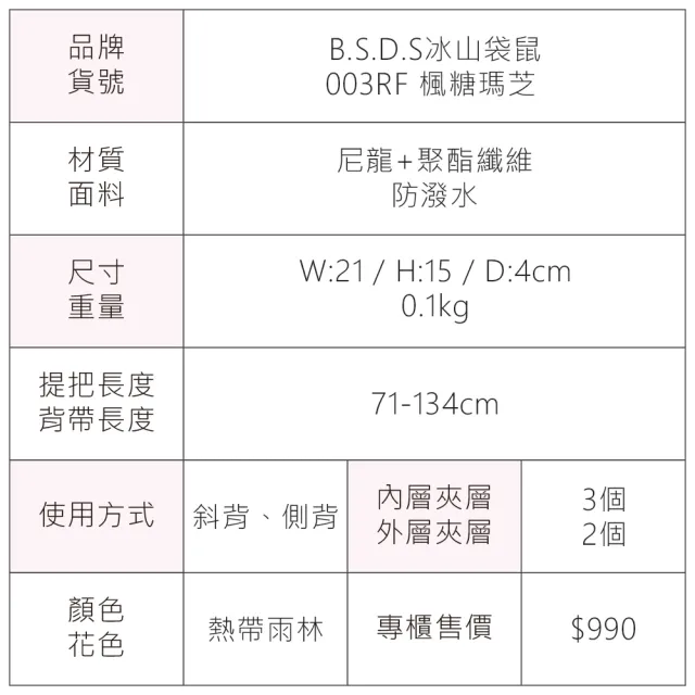 【冰山袋鼠】楓糖瑪芝 - 橫式三層斜背小包 - 熱帶雨林(003RF)