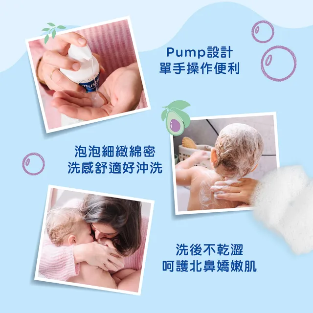 【Mustela 慕之恬廊】慕之幼洗沐護膚加大 多慕雙潔乳750mlX3＋爽身潤膚乳500mlX2(寶寶新生兒 洗髮沐浴乳液)