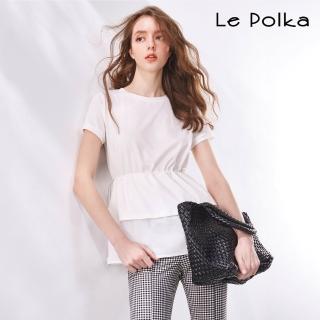 【Le Polka】異材質拼接縮腰上衣-女