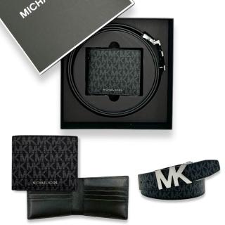 【Michael Kors】專櫃禮盒版 MK 男生 短夾+皮帶 經典LOGO 皮夾腰帶禮盒(36F5LGFN9B)
