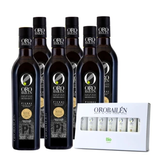 【Oro Bailen 皇嘉】特級冷壓初榨橄欖油 皇家級Picual 500mlx6加送有機七日生飲臻選禮盒(25mlx7入)
