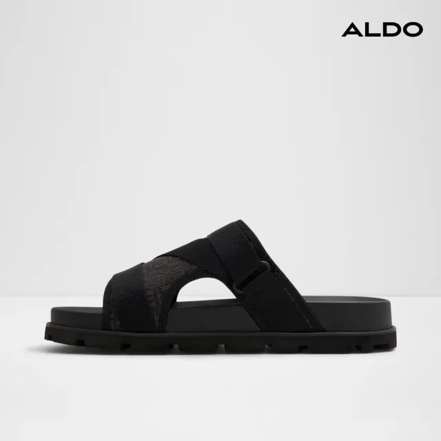 【ALDO】DENIELS-時尚寬織帶幾何設計涼拖鞋-男鞋(黑色)
