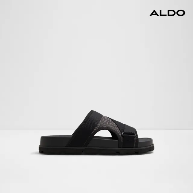 【ALDO】DENIELS-時尚寬織帶幾何設計涼拖鞋-男鞋(黑色)