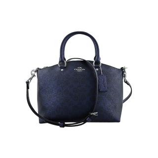 【COACH】手提/斜背硬殼水餃包(金屬珠光藍/C LOGO PVC)