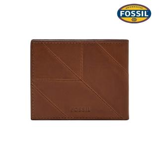 【FOSSIL】Derrick 真皮拼接大零錢袋質感皮夾 男用短夾-咖啡色 ML4743194 (禮盒組附鐵盒)