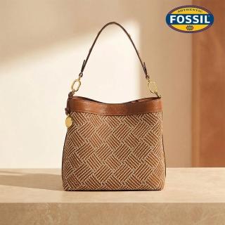 【FOSSIL】Jessie 真皮肩背水桶包-馬鞍紋編織 ZB11198994