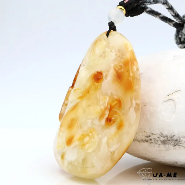 【JA-ME】天然琥珀 紅皮金瓷白花蜜蠟金兔報喜吊墜