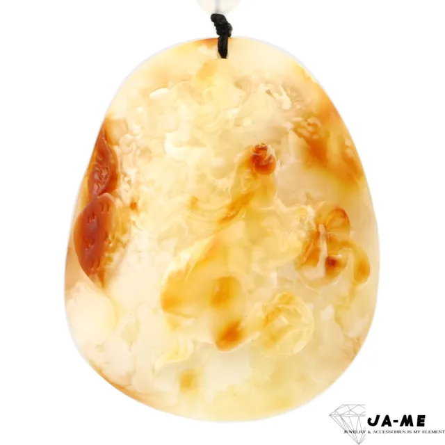 【JA-ME】天然琥珀 紅皮金瓷白花蜜蠟金兔報喜吊墜