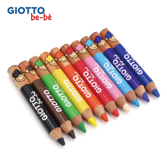 【GIOTTO】可洗式寶寶木質蠟筆-10色(B款)｜筆筒裝 兒童蠟筆 蠟筆 無毒蠟筆 寶寶蠟筆 不髒手 水洗蠟筆