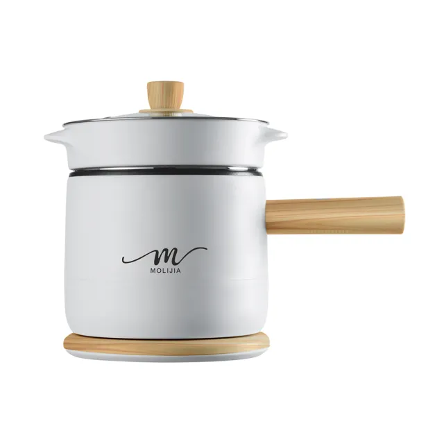 【MOLIJIA 魔力家】1.8L-M17 多功能美食料理不沾快煮電火鍋/煮飯/蒸煮鍋-木紋款(BY011017)