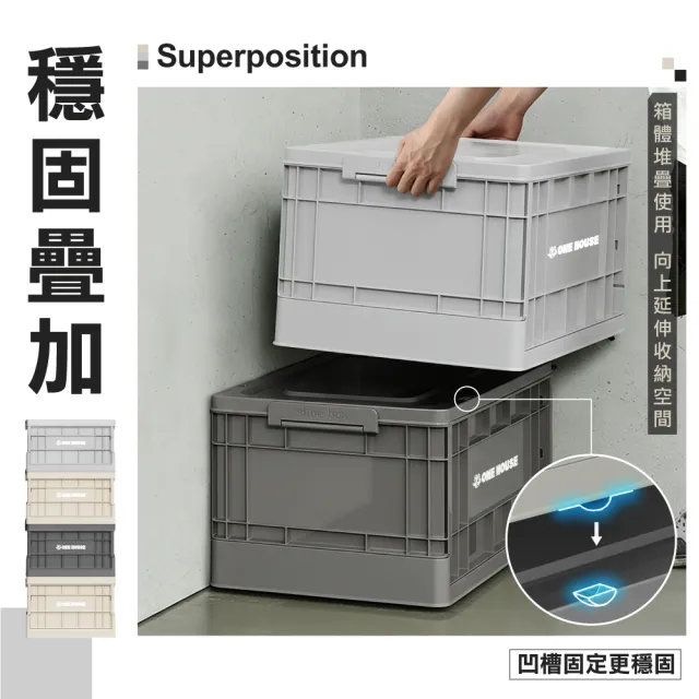 【ONE HOUSE】75L 61寬藤原工業風折疊收納箱-高款2入(整理箱 收納盒 收納櫃 折疊箱)