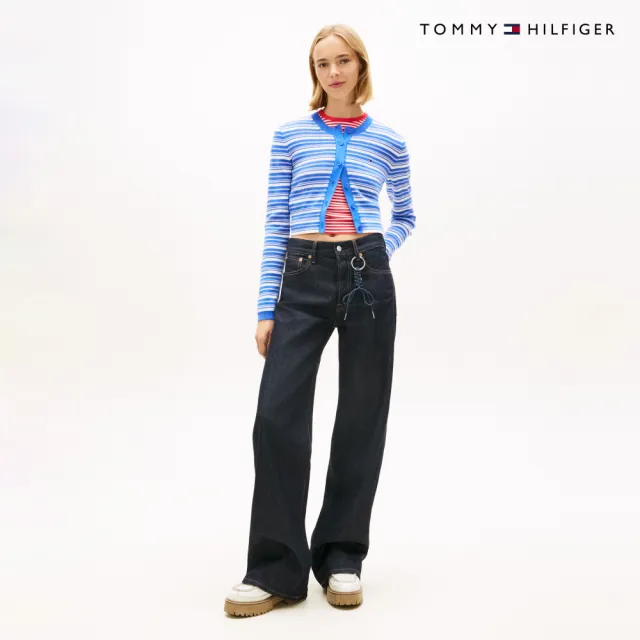 【TOMMY HILFIGER】官方旗艦館條紋修身圓領針織開襟衫_藍色