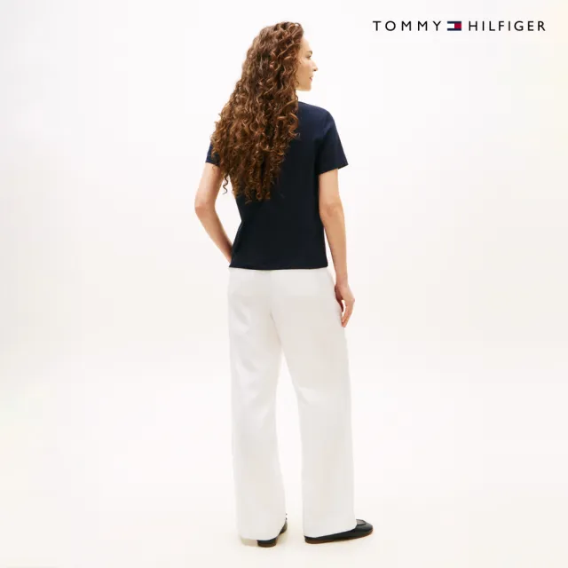 【TOMMY HILFIGER】官方旗艦館草書風標誌雙針織棉 T 恤_藍色