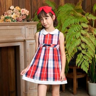 【ANNY’S 安妮公主】經典格紋圓領拼接春夏款純棉無袖洋裝(4162紅色)
