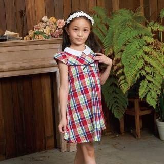 【ANNY’S 安妮公主】繽紛色格紋白領拼接春夏款純棉短袖洋裝(4134紅色)