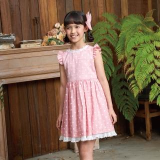 【ANNY’S 安妮公主】可愛泡泡花朵蕾絲領春夏款純棉荷葉袖洋裝(4128粉紅)