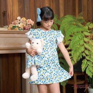 【ANNY’S 安妮公主】夏日清爽藍莓印花春夏款層次荷葉袖洋裝(4129水藍)