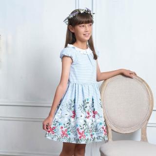 【ANNY’S 安妮公主】工藝繡花百褶荷葉領拼接春夏款公主袖洋裝(4146水藍)