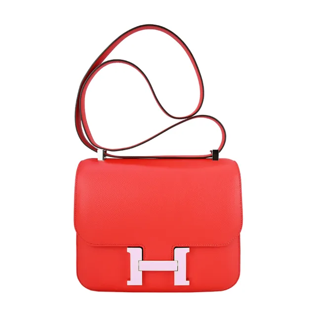 【Hermes 愛馬仕】Constance 24CM AL Epsom 牛皮斜背包(D刻/S3心紅 /琺瑯釦)