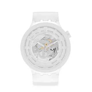 【SWATCH】C-WHITE 大錶面手錶/男錶/女錶/瑞士製造 SB03W100(47mm)