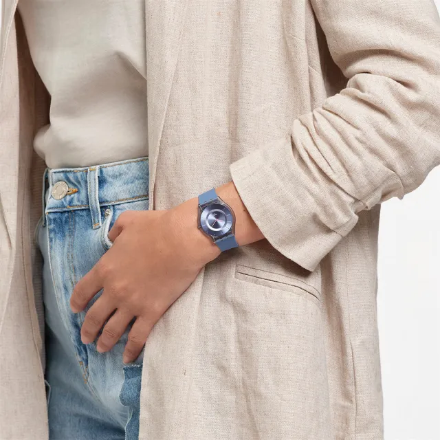 【SWATCH】DENIM BLUE 超薄手錶/男錶/女錶/瑞士製造 SS08N100-S14(34mm)