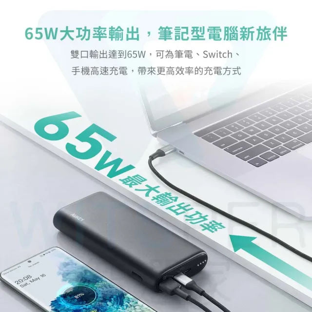 【AUKEY】Aukey Essential 20000mAh PB-Y37 65W PD快充 行動電源 74Wh/具Wh標示(充電實力派 隨心所充)