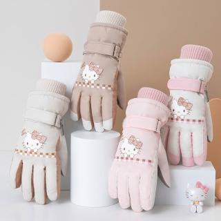 【HELLO KITTY】三麗鷗卡通系列滑雪、騎車防風保暖防滑可觸控五指手套-(成人款/中童款7-10歲)