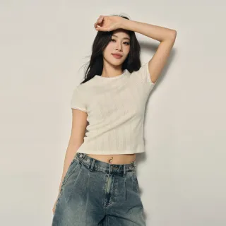 【GIORDANO 佐丹奴】韓系選品 女裝純棉波浪花邊圓領修身短袖T恤(多色任選)