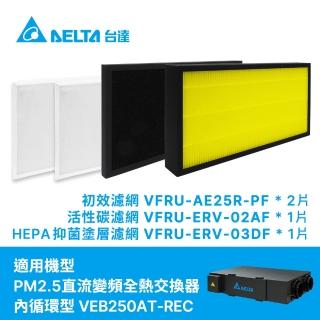 【台達電子】PM2.5變頻全熱交換器三重高效濾網-初效+活性碳+HEPA濾網4件一組(VEB250AT-REC機型適用)