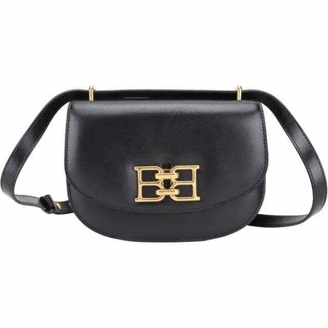 【BALLY】Baily B字旋釦牛皮可滑動背帶肩 斜背馬鞍包-黑色