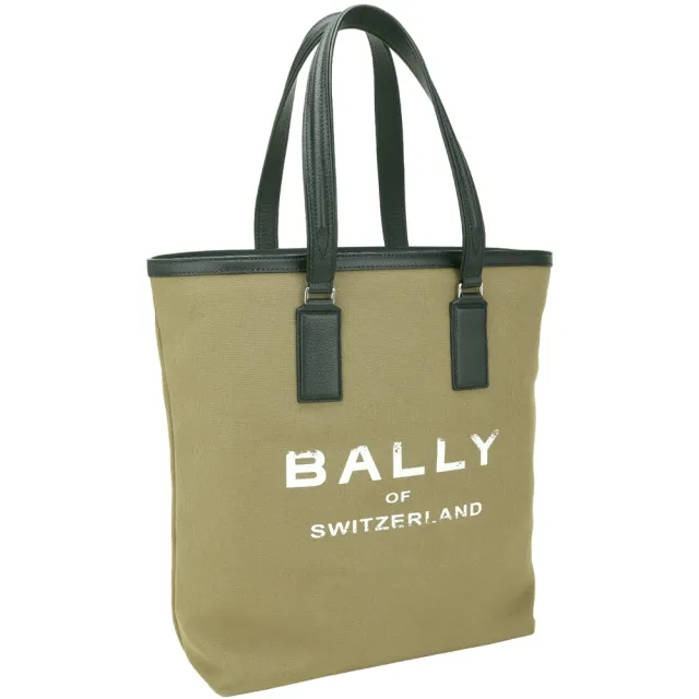 【BALLY】Arkle 字母帆布牛皮飾邊直立式手提 肩背托特包-橄欖綠