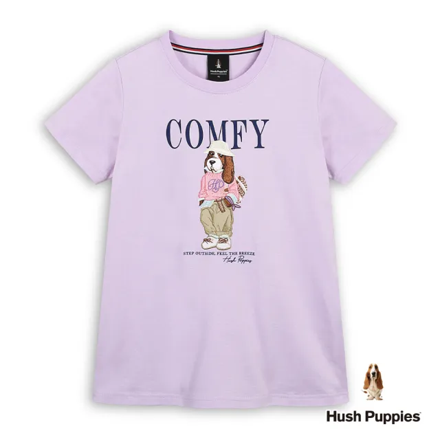 【Hush Puppies】女裝 T恤 造型英文漁夫帽狗T恤 (粉紫 / 63211101)