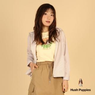 【Hush Puppies】女裝 外套 簡約條紋刺繡小狗連帽外套 (卡其 / 63217102)