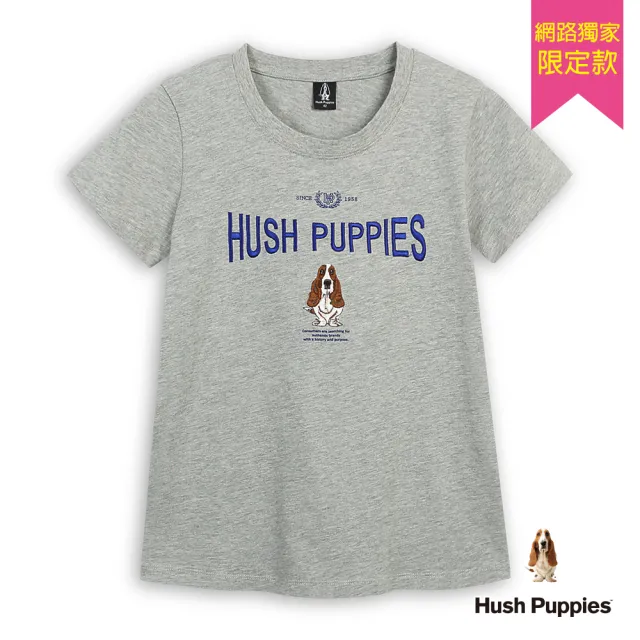 【Hush Puppies】女裝 T恤 造型品牌英文刺繡狗T恤 (麻灰 / 63211904)