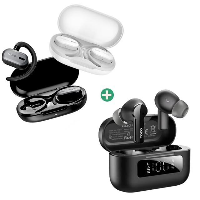雙機超值組【TOZO】OpenBuds降噪開放式氣傳導藍芽耳機+AeroSound2 ANC主動式降噪藍芽耳機