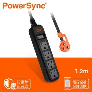 【PowerSync 群加】直立式1開4插防雷擊抗搖擺延長線/黑色/1.2M(TS4ZF012)