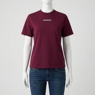 【BURBERRY 巴寶莉】短袖印花T恤(女款/葡萄紅)