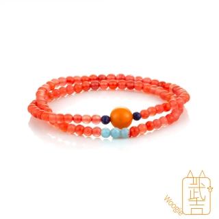 【Woogie武吉珠寶】琥珀蜜蠟精品南紅雙圈老蜜蠟設計手鍊(南紅4-5mm)