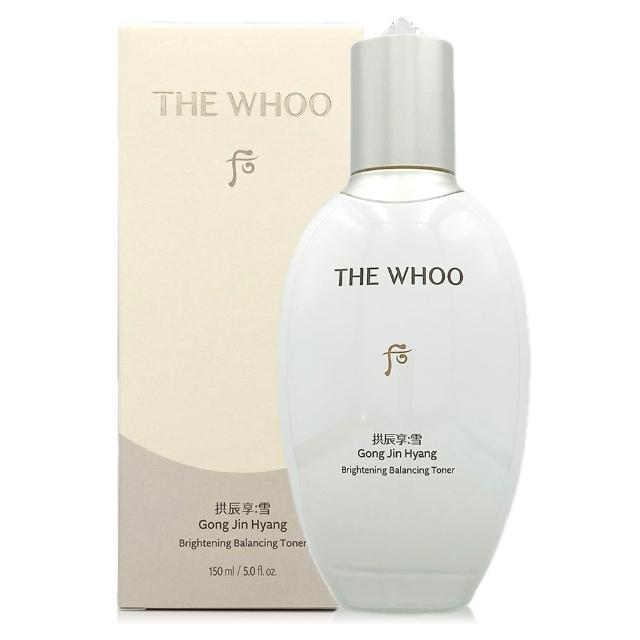 Whoo後 拱辰享雪珍珠煥白凝露為專櫃公司貨，150ml容量，適合各種膚質使用。此款化妝水專為臉部與眼部設計，具有保濕美白功效，能有效改善肌膚暗沉，提升膚色透亮度。產品產地依包裝顯示，儲存期限為3年，製造日期與有效日期請詳見產品包裝標示。