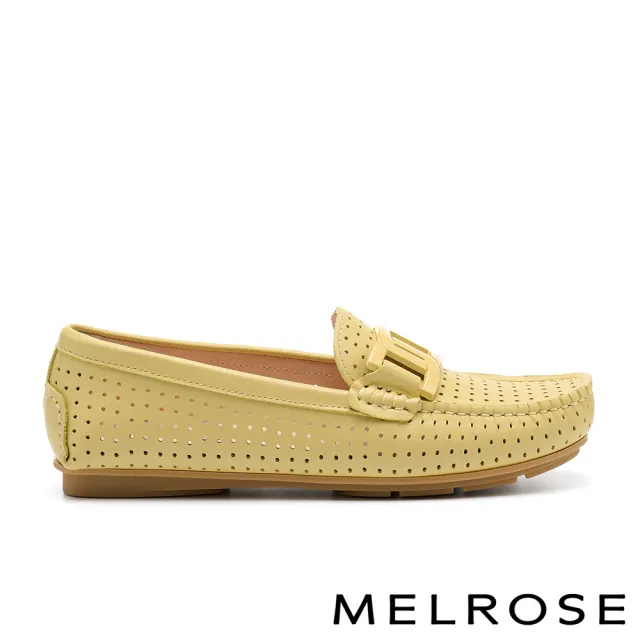 【MELROSE】美樂斯 別致品味純色鏈條全真皮樂福平底鞋(黃)