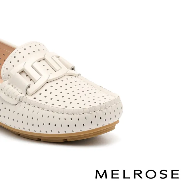 【MELROSE】美樂斯 別致品味純色鏈條全真皮樂福平底鞋(白)