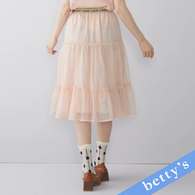 【betty’s 貝蒂思】LOVE腰頭刺繡蕾絲蛋糕裙(粉色)