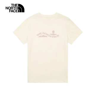 【The North Face】北面女款米白色胸前圖案印花短袖T恤｜8JSMQLI