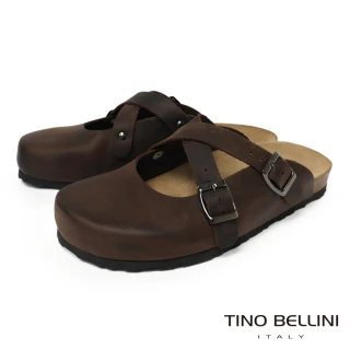 【TINO BELLINI 貝里尼】歐洲進口 BIONATURA 腳床舒適鞋 交叉造型 軟木軟底 拖鞋 FZ0B005-6(咖啡色)