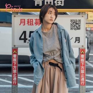 【PINK NEW GIRL】日系水洗抽繩排扣襯衫 A1703AC