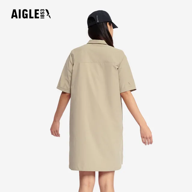 【AIGLE】女 抗UV快乾短袖長版襯衫｜AG-5P214(女襯衫 短袖襯衫 休閒襯衫 快乾 吸濕排汗 洋裝)