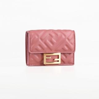 【FENDI 芬迪】三折式3卡零錢短夾(迷你/粉)